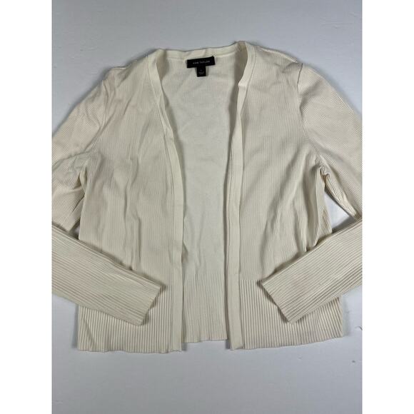 Ann Taylor Open Front Ribbed Cardigan Sweater Ivory size Large L - Picture 2 of 9